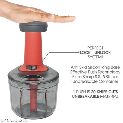 Thunder Chopper Plastic Quick Cutter Machine For Kitchen | With 3 Stainless Steel Blade | BPA Free| Multipurpose For Vegetables, Dry Fruit Etc | Handy Manual Chopper | (650Ml | Multicolor)