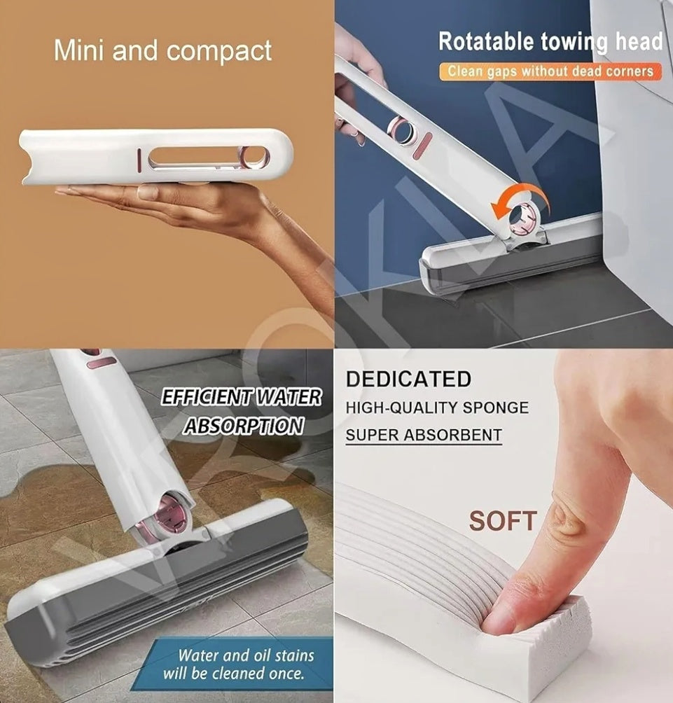 Mini Mop for Kitchen, strong absorbent magic wiper for kitchen,Floor, Glass,wall, Car & More - extra soft sponges, Self Squeeze, Strong Absorbent, Wet & Dry Use, Multicolour, ABS & Sponge Material