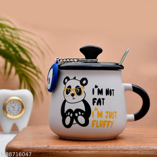 Panda Coffee Mug with Lid & Glass Spoon, Mugs for Coffee,Birthday present for everyone,diwali gift,best present for women,Ceramic Mug, 3D Panda Coffee Mug (420ml – Panda White) (Panda Mug)