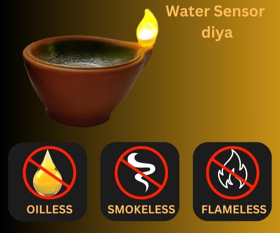 Water sensor diyas,3 piece complementary for all variants, Flameless & Smokeless LED Diya Lights, Decorative LED Candle Lamps for Home, Diwali, Puja, New Year & Festival Decoration(pack of 12 and 3 complementary)