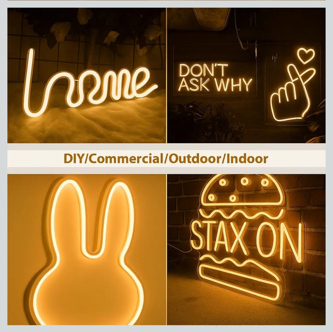 Neon LED Strip Light with 12V Adapter | Cuttable Flexible Waterproof Rope Light for Wall Decor,Indoor & Outdoor Decoration,Custom Names,Signage & Diwali Decorative Lighting-Warm White