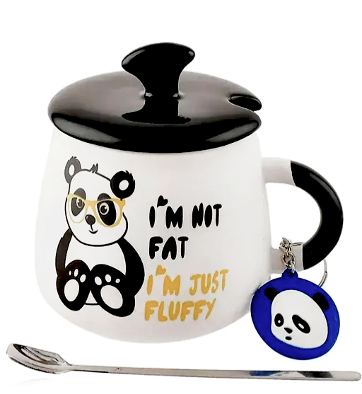 Panda Coffee Mug with Lid & Glass Spoon, Mugs for Coffee,Birthday present for everyone,diwali gift,best present for women,Ceramic Mug, 3D Panda Coffee Mug (420ml – Panda White) (Panda Mug)