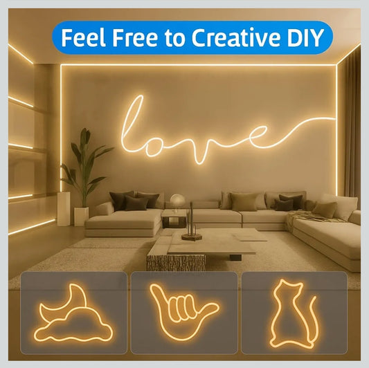 Neon LED Strip Light with 12V Adapter | Cuttable Flexible Waterproof Rope Light for Wall Decor,Indoor & Outdoor Decoration,Custom Names,Signage & Diwali Decorative Lighting-Warm White