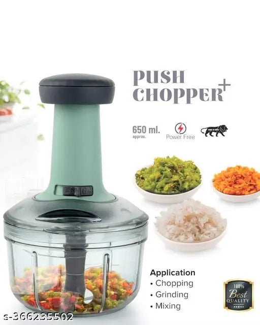Thunder Chopper Plastic Quick Cutter Machine For Kitchen | With 3 Stainless Steel Blade | BPA Free| Multipurpose For Vegetables, Dry Fruit Etc | Handy Manual Chopper | (650Ml | Multicolor)