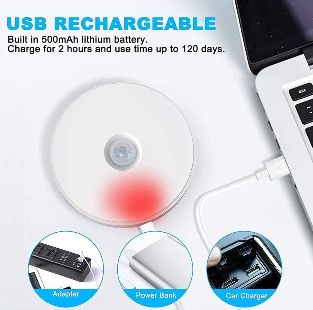 Motion Sensor Light for Home with USB Charging Self Adhesive Led Nightlight Rechargeable Body Sensor Wall Light for Bedroom, Stairs (Cool White, Pack of 1)