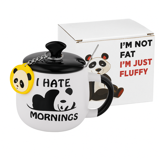Panda Coffee Mug with Lid & Glass Spoon, Mugs for Coffee,Birthday present for everyone,diwali gift,best present for women,Ceramic Mug, 3D Panda Coffee Mug (420ml – Panda White) (Panda Mug)