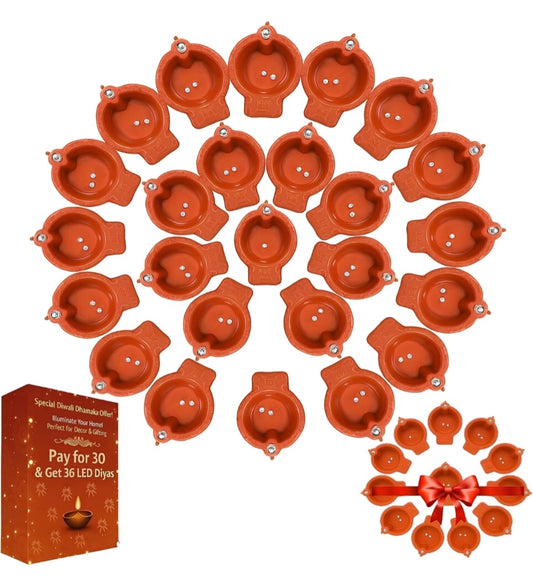 30 + 6 Complimentary Water Sensor Diyas (36 Pcs) – Electric Flameless & Smokeless LED Diya Lights, Decorative LED Candle Lamps for Home, Diwali, Puja, New Year & Festival Decoration
