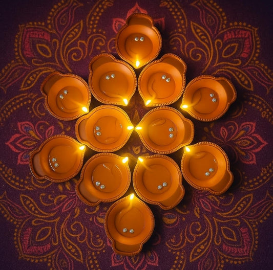 Water sensor diyas,3 piece complementary for all variants, Flameless & Smokeless LED Diya Lights, Decorative LED Candle Lamps for Home, Diwali, Puja, New Year & Festival Decoration(pack of 12 and 3 complementary)