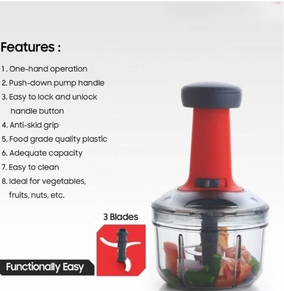 Thunder Chopper Plastic Quick Cutter Machine For Kitchen | With 3 Stainless Steel Blade | BPA Free| Multipurpose For Vegetables, Dry Fruit Etc | Handy Manual Chopper | (650Ml | Multicolor)
