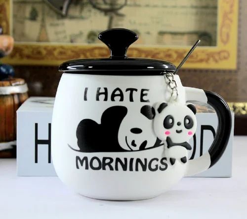 Panda Coffee Mug with Lid & Glass Spoon, Mugs for Coffee,Birthday present for everyone,diwali gift,best present for women,Ceramic Mug, 3D Panda Coffee Mug (420ml – Panda White) (Panda Mug)